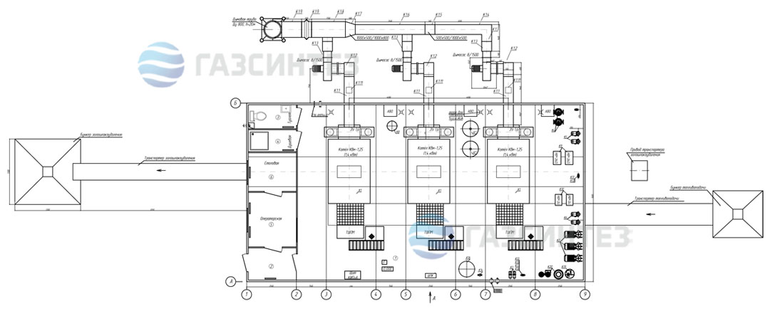 Компоновка угольной блочно-модульной котельной мощностью 2800 кВт